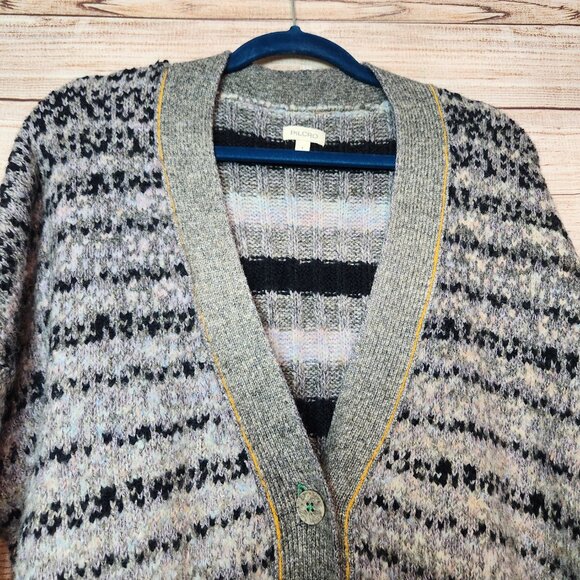 Anthropologie Pilcro Mash Up Cardigan Sweater Mixed Print 3 Button Womens Size L - Picture 3 of 16